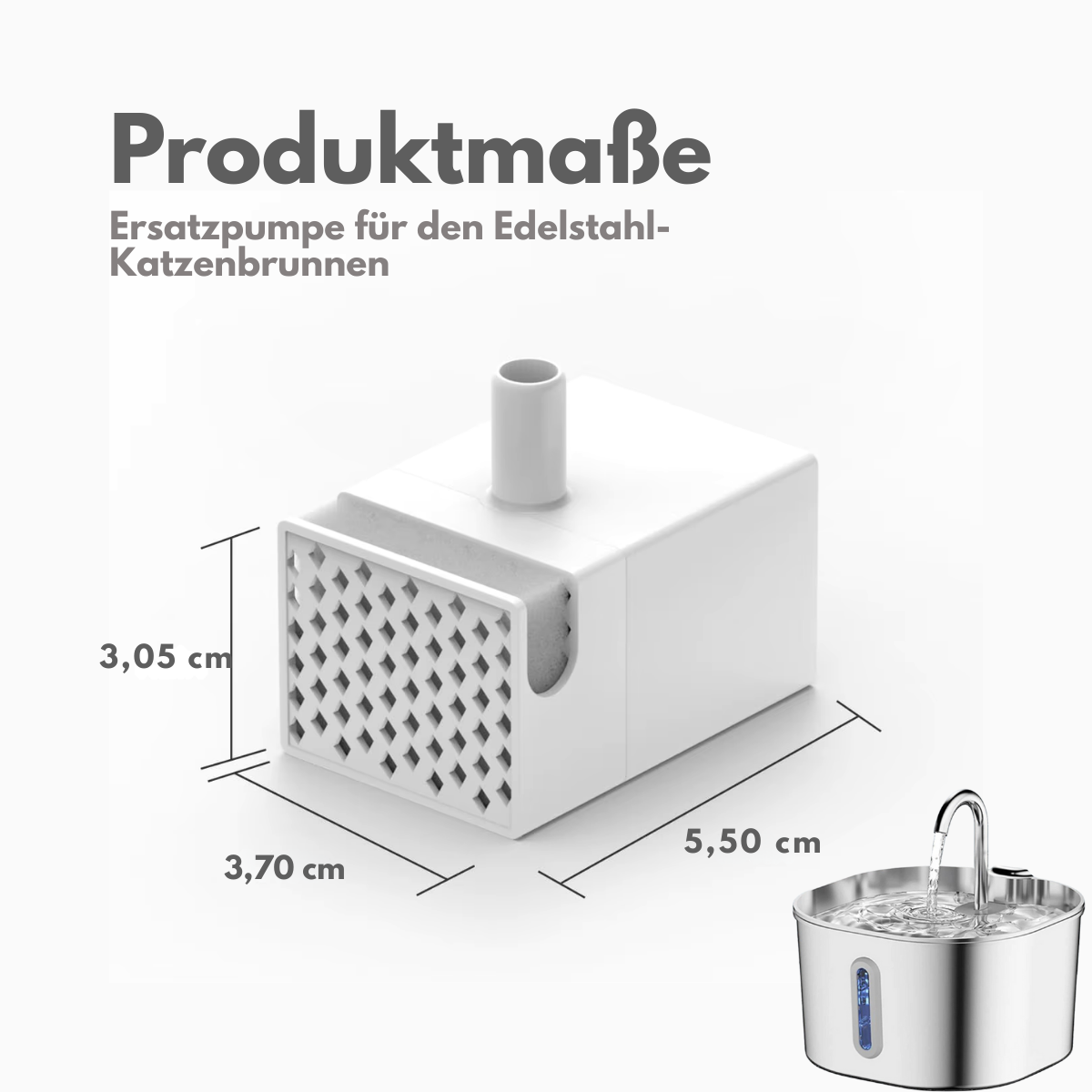 Purraqua™ Flow+ – Leise Ersatzpumpe für Edelstahl-Katzenbrunnen