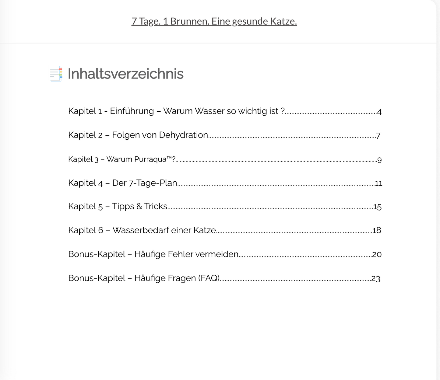 E-book : 7-Tage-Trinkplan für Katzen – mit Purraqua™ stressfrei zum Brunnen