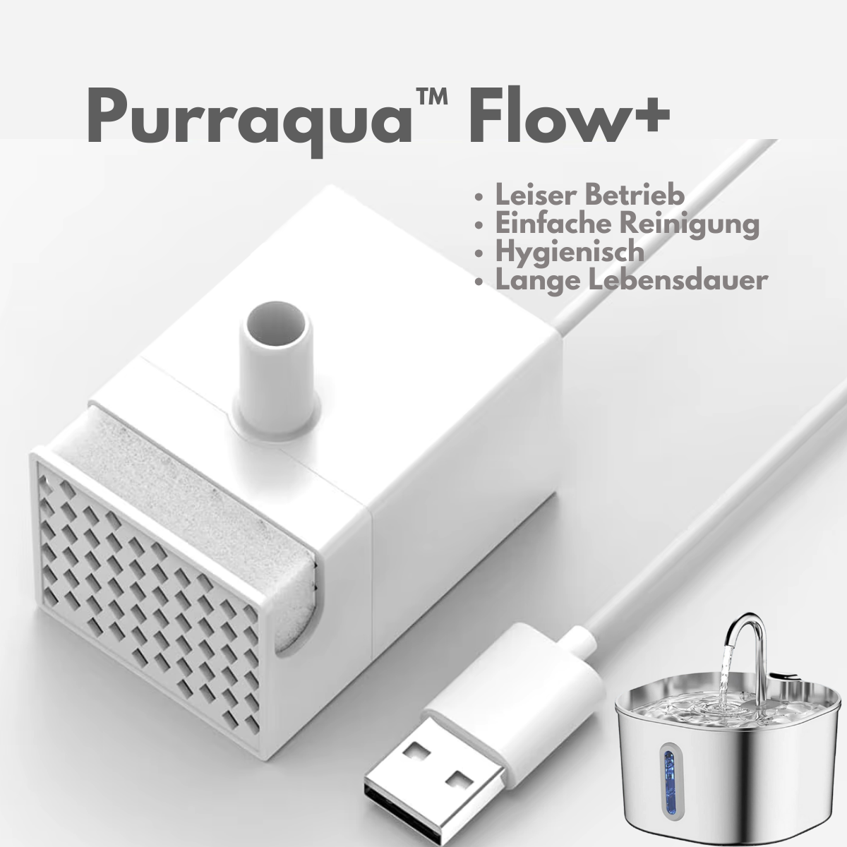 Purraqua™ Flow+ – Leise Ersatzpumpe für Edelstahl-Katzenbrunnen