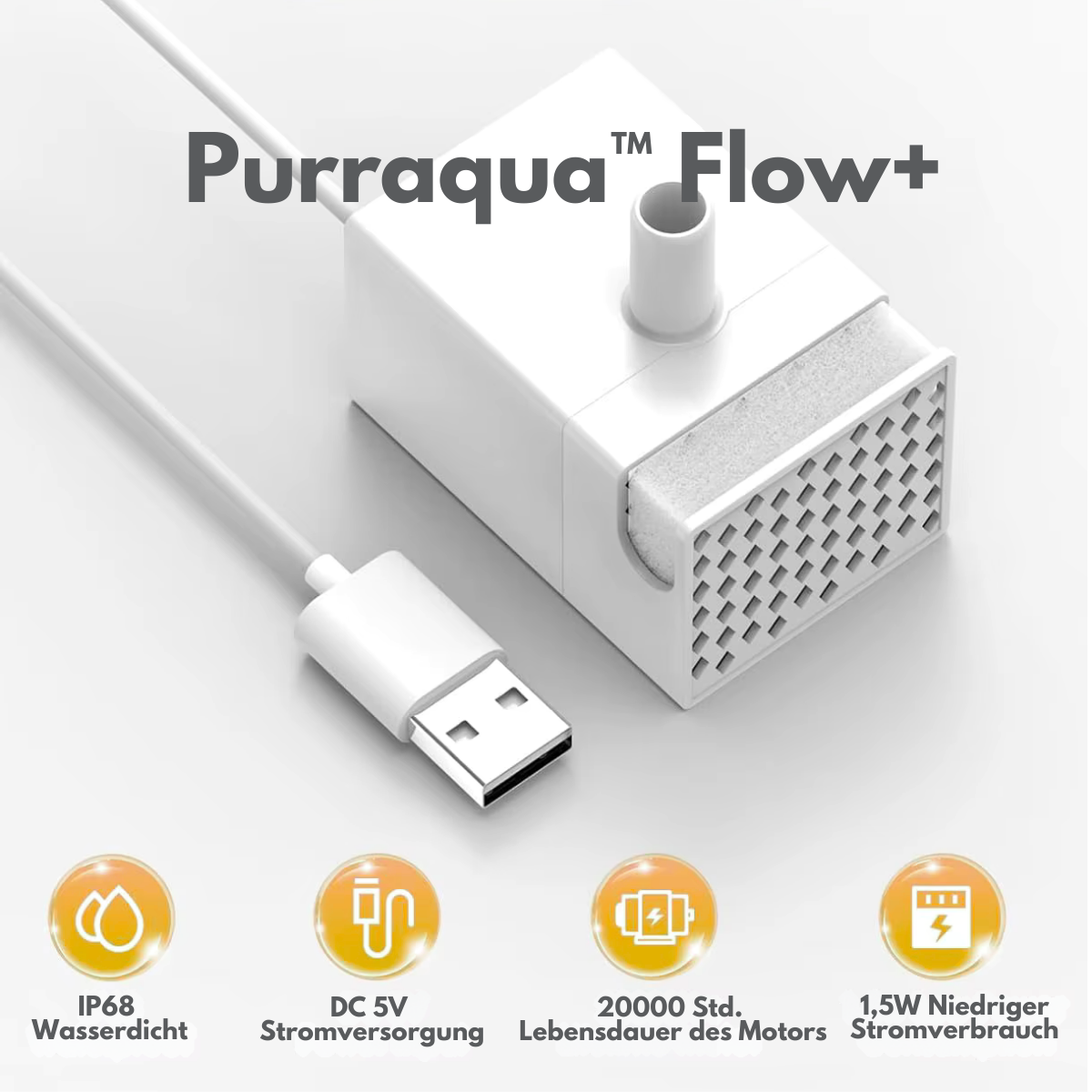 Purraqua™ Flow+ – Leise Ersatzpumpe für Edelstahl-Katzenbrunnen