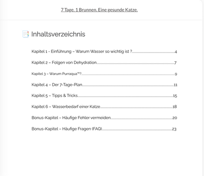 E-book : 7-Tage-Trinkplan für Katzen – mit Purraqua™ stressfrei zum Brunnen